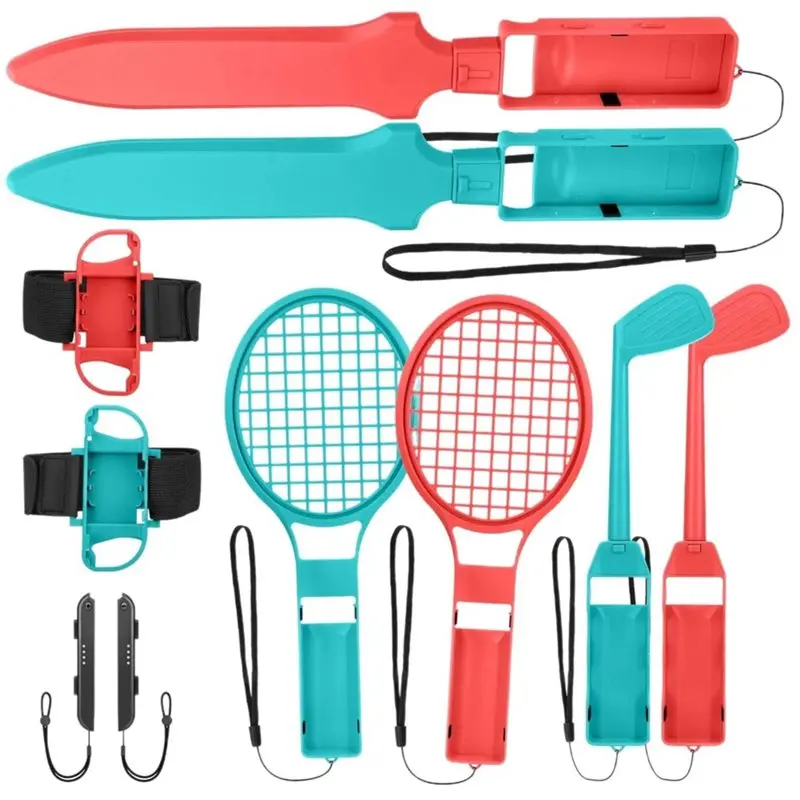 Kit de Accesorios Deportivos PHILE-10 en 1 para Switch con Correa para Pierna de Fútbol, Palos de Golf, Raquetas de Tenis, Espadas