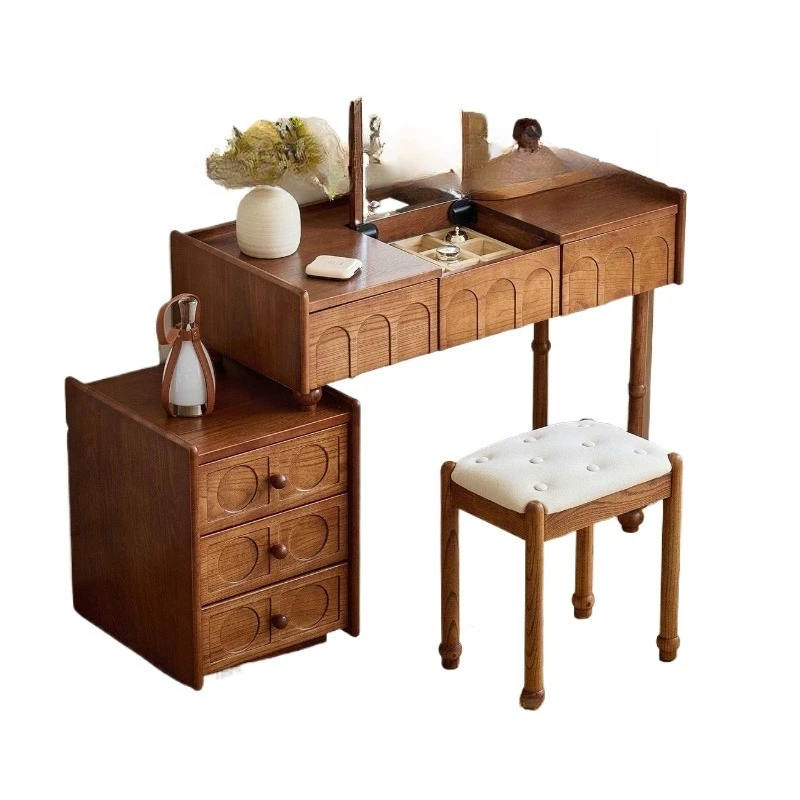 French retro makeup table, solid wood bedside table, makeup table, integrated storage cabinet c