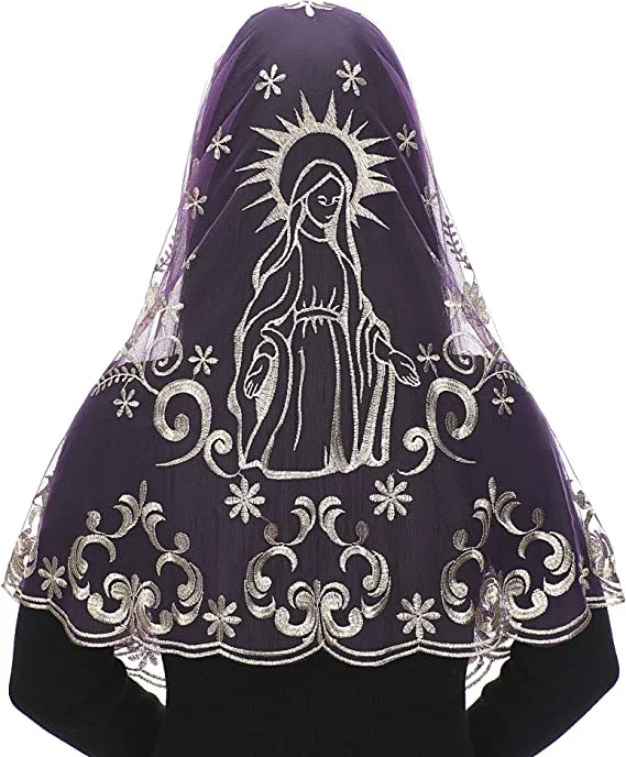 Embroidery Spanish Traditioanl Triangle Scarf Black and White Christian Church Veils for Women