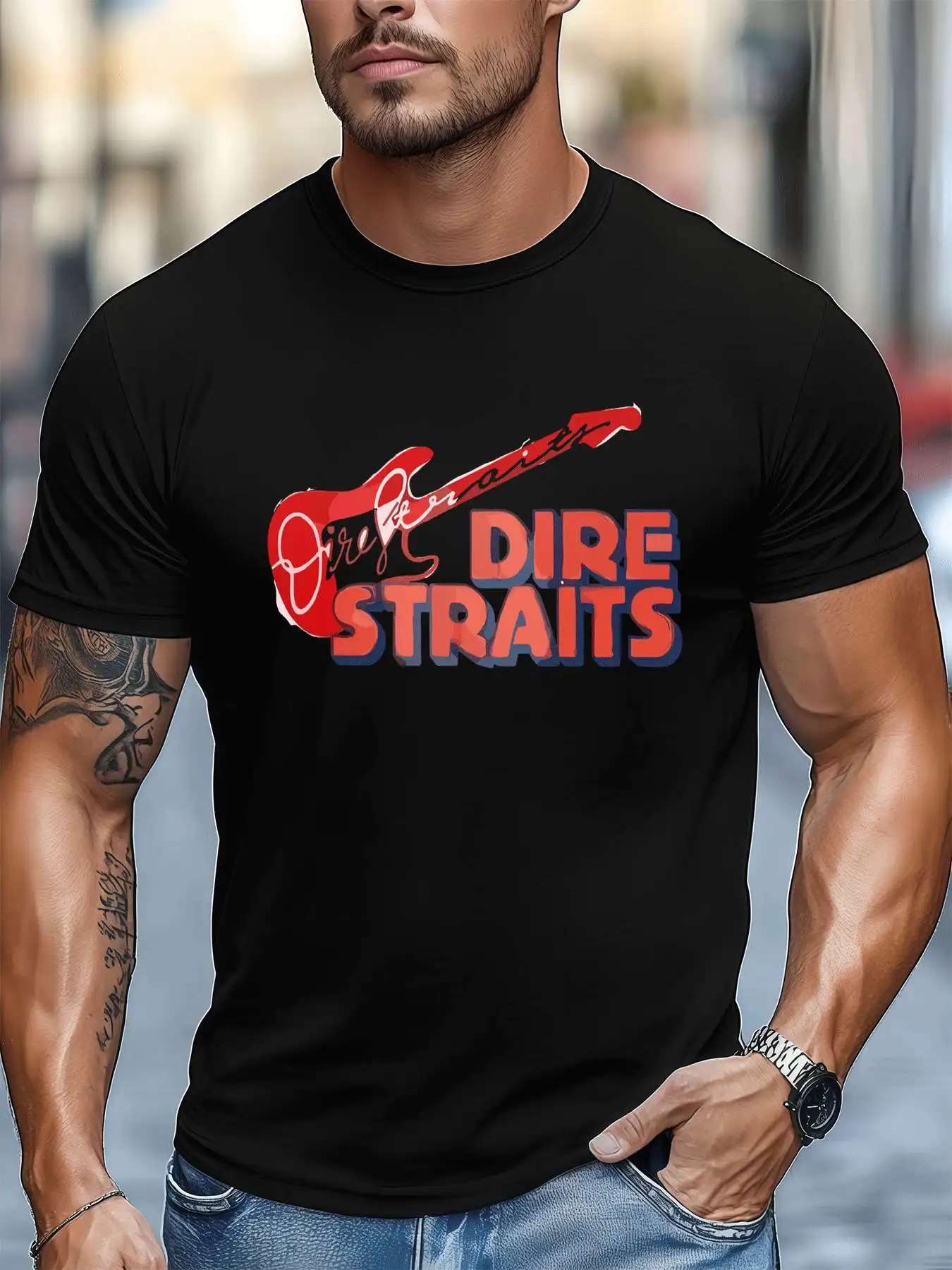 

Dire Straits Guitar Tee Men's 220gsm New Summer Casual Crew Neck Pure Cotton Short-Sleeved T-Shirt