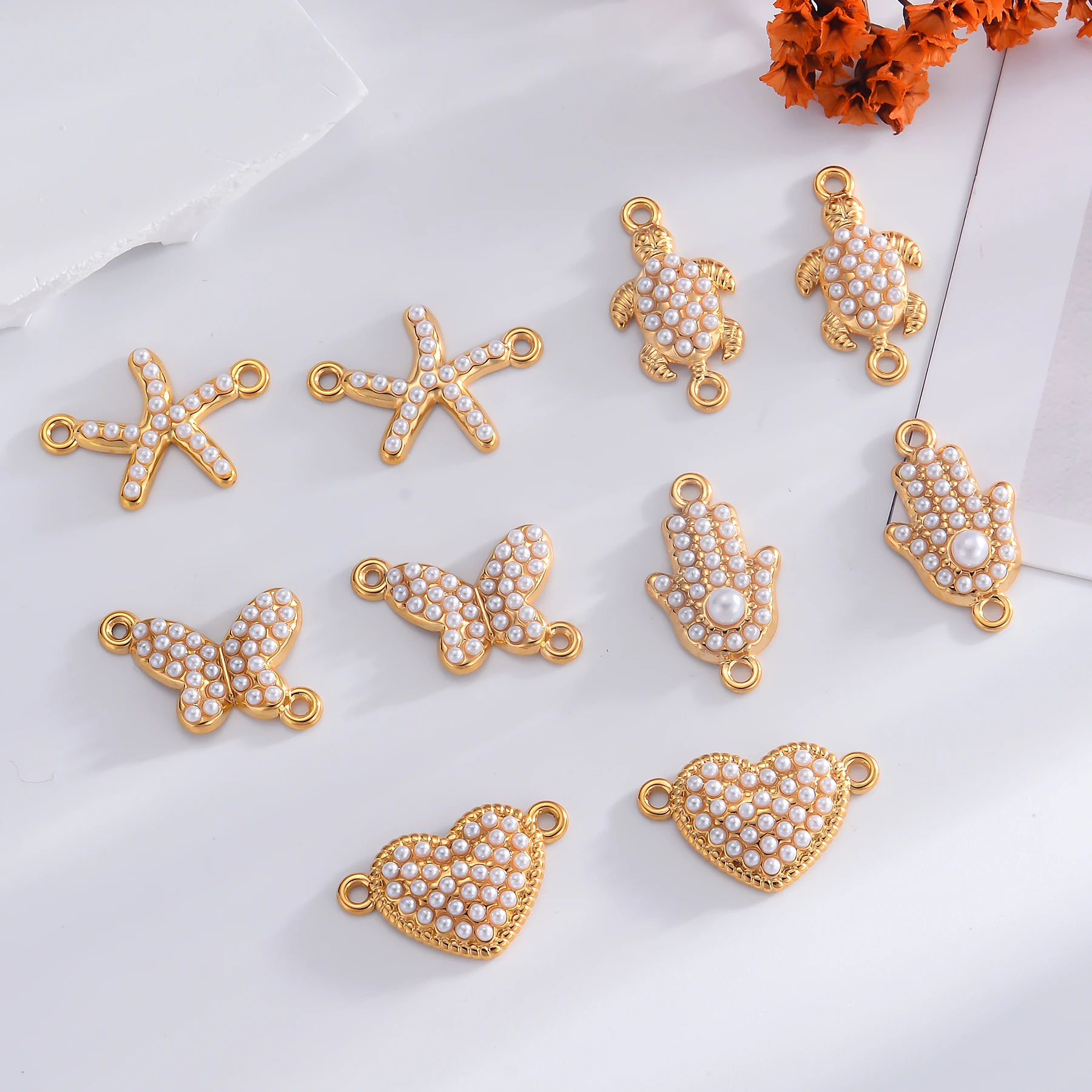4pcs/lot Stainless Steel Two Holes Connector Butterfly Heart Starfish Hamsa Hand Charm for DIY Necklace Bracelet Jewelry Making