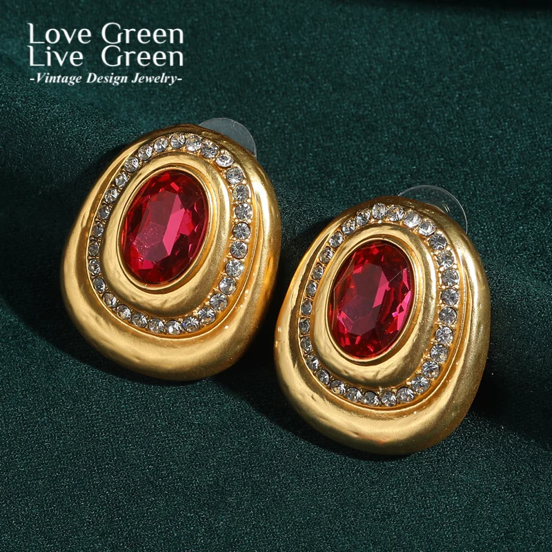 خمر الوردي كريستال قرط الاذن المرصع حجر الراين الذهب اللون العتيقة جودة مصمم المجوهرات الفاخرة للمرأة اكسسوارات جديد 2025
