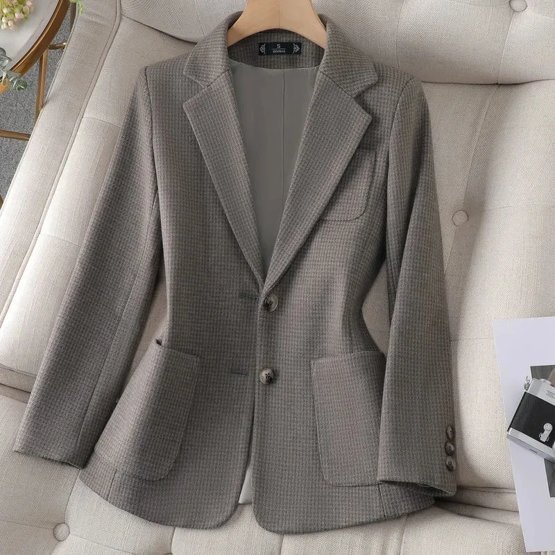 Ladies Formal Blazer Women Long Sleeve Pocket Single Breasted Slim Business Work Wear Jacket Coat Female Autumn Winter Outwear