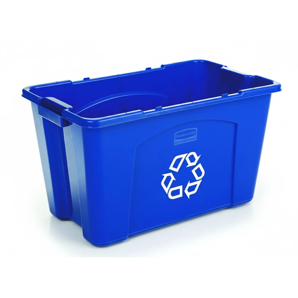 

18 Gallon Stackable Recycling Bin for Paper Packaging, Durable Indoor Outdoor Use, Easy Clean Blue Container