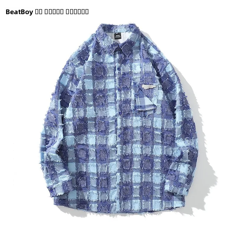 

Модная клетчатая рубашка с длинными рукавами, повседневная весенне-осенняя рубашка для пар, верхняя одежда для мужчин и женщин, свободный крой из полиэфирного волокна с квадратным воротником