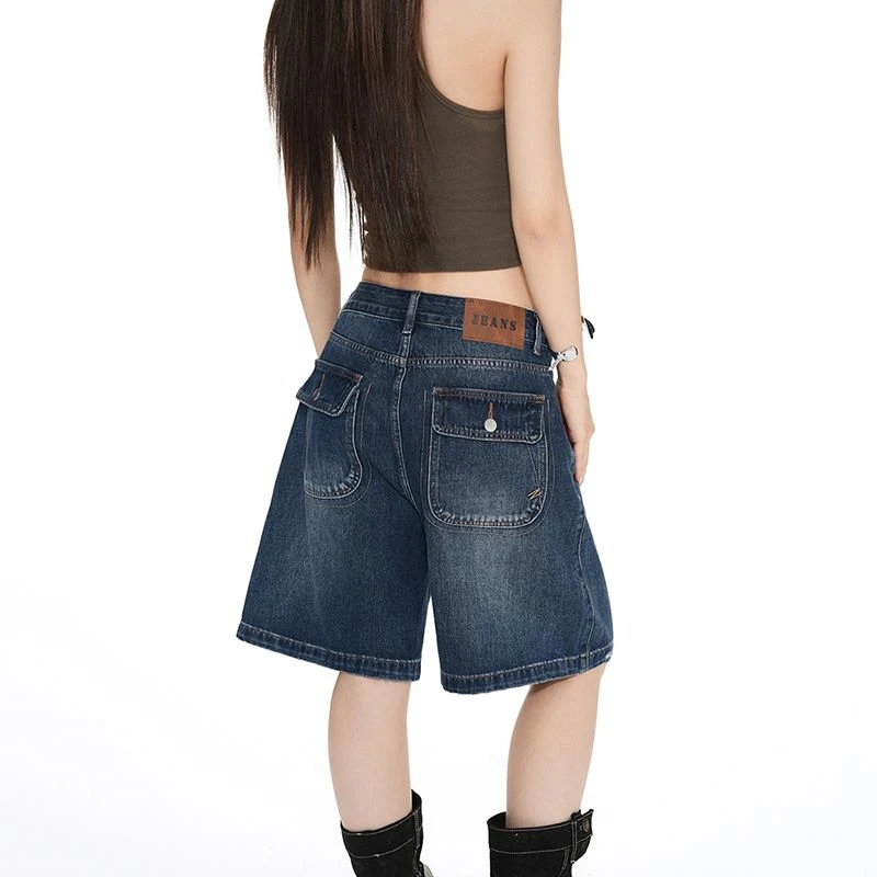 

ZHISILAO New Knee Length Loose Denim Pants Chic Classic Y2k Jeans Shorts Summer 2026 Streetwear