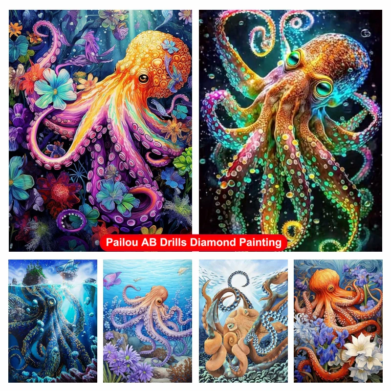 

Fantasy Undersea Octopus Diamond Art Painting AB Drills Fantasy Marine Animal Embroidery Cross Stitch Room Decor Handwork Gift