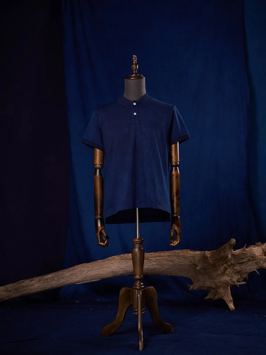 

Мужская футболка из тонкого хлопка, окрашенная в синий цвет, индиго, ручная работа, рубашка поло, 250 г, тяжелая деловая рубашка-поло