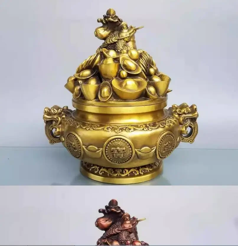 Metal 1-foot Golden Toad Treasure Bowl Decoration Decoration Home, Office, Cultural and Creative Decoration