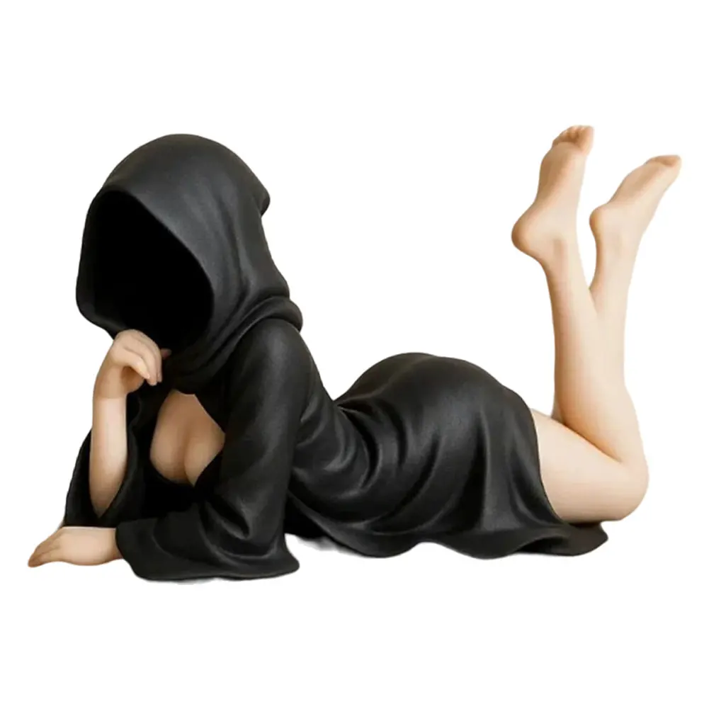 القوطية الغامضة تمثال الموت الأسود رداء الملكة الشكل رف الكتب سطح المكتب الراتنج الحلي يجلس مثير المرأة النحت ديكور المنزل