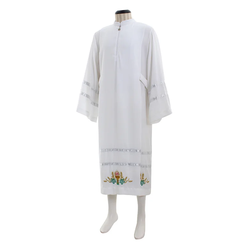 Medieval  White Cassock Cosplay Costume Adult Men Clergy Embroidery Robe Cassock Custom Made