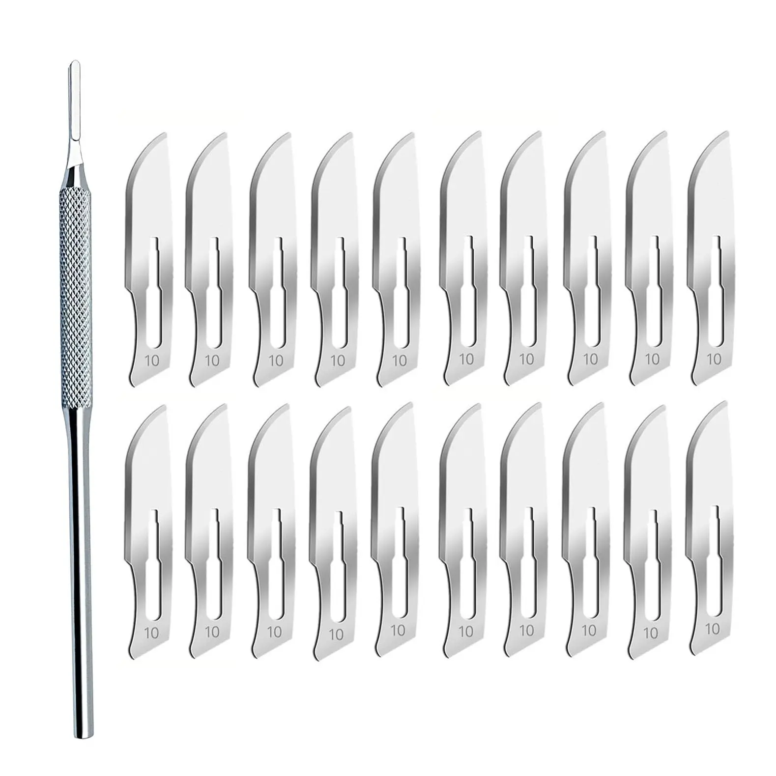 Stainless Steel Round Surgical Handle with 10 Independent surgical blades, size 10, 11, 23,  for Succulent Trimming and Carving