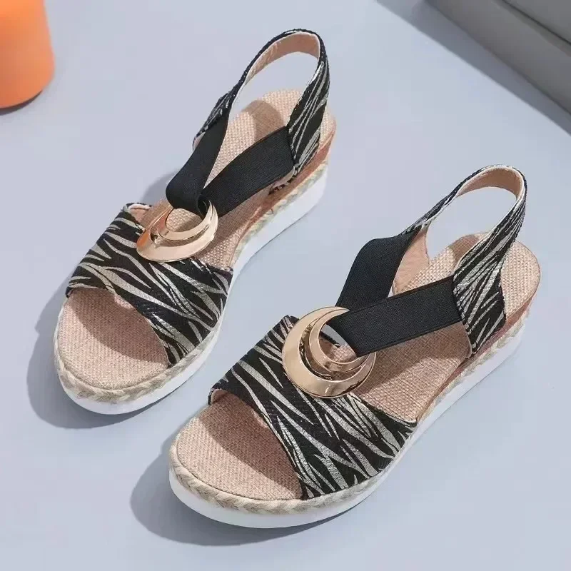 Women\'s Wedges Sandals 2024 Summer Snake Print Platform Sandals Gladiator Shoes Woman Comfort Casual Med High Heels Sandals