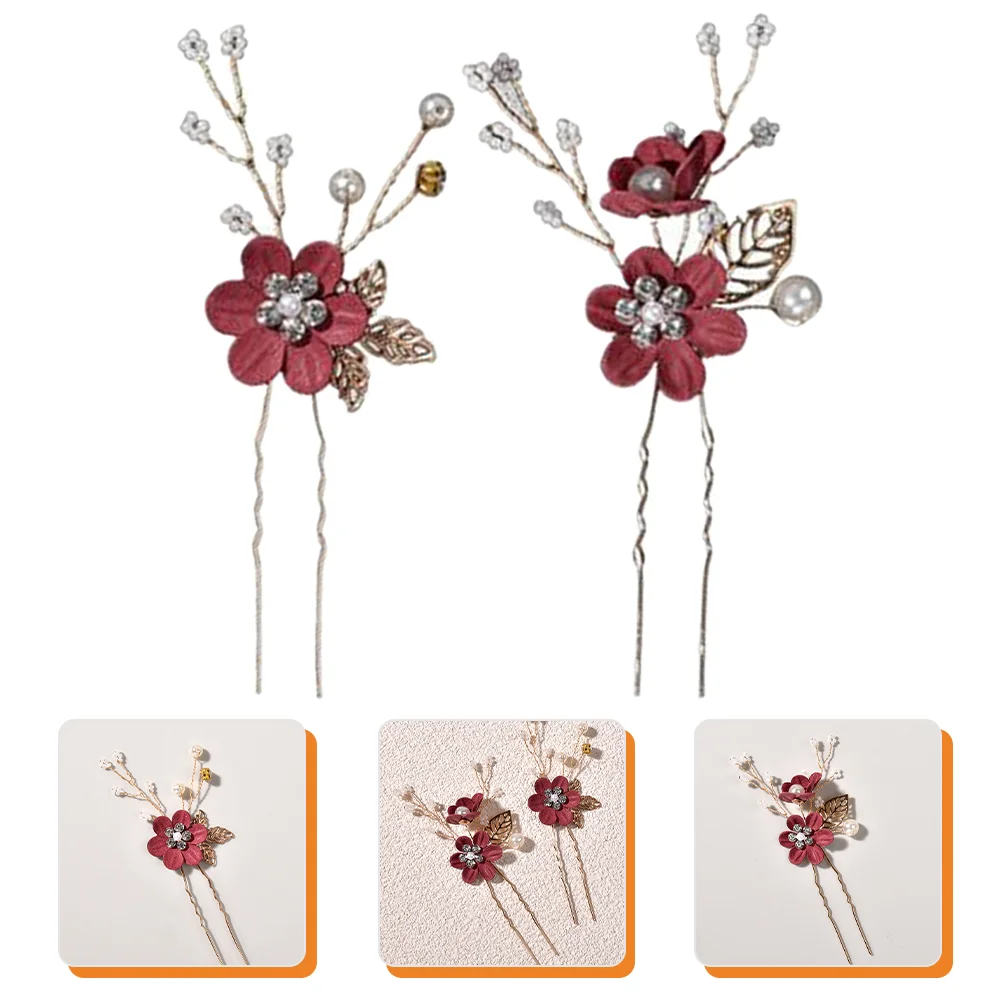 

2 Pcs Wedding Flower Hairpin Pins Decorations for Women Accessories Leaf Headpiece Bride Aldult Bridal Headband Brides