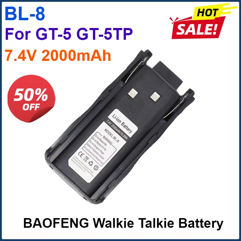 

7.4V 2000mAh BAOFENG Walkie Talkie GT-5 GT-5TP Li-ion Battery GT5 Two Way Radios Accessories Extra Rechargeable Battery