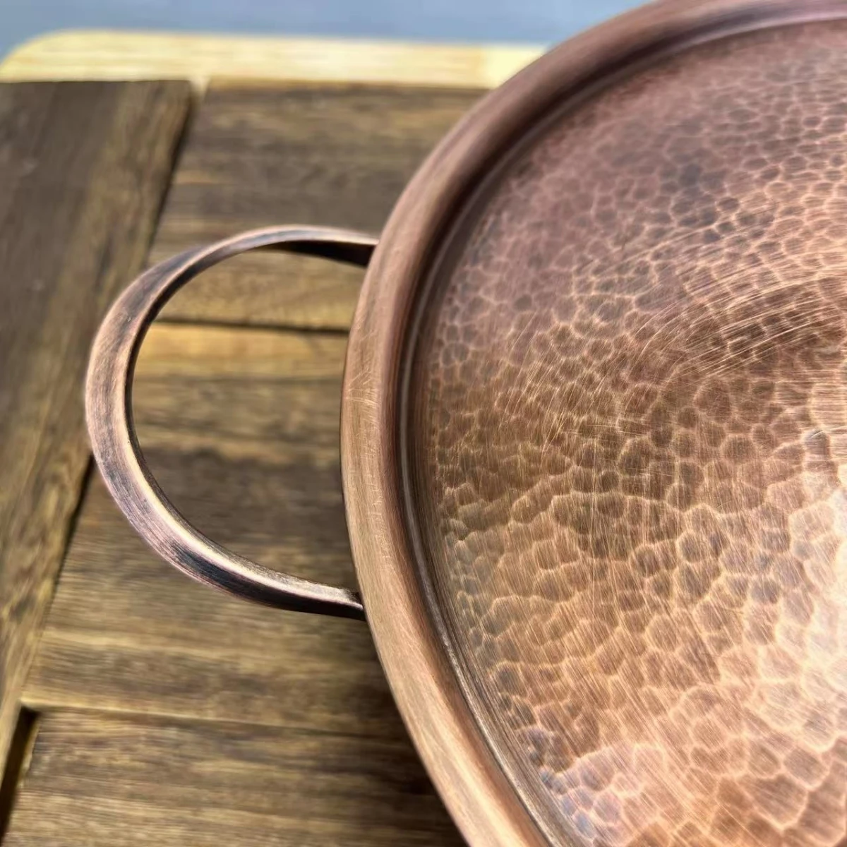 Vintage Copper Soup Pot,Handcrafted Hot Pot Food Cooking Utensil Simmering and Pasta Stewing,With lid 24 cm Handheld Pots view 3