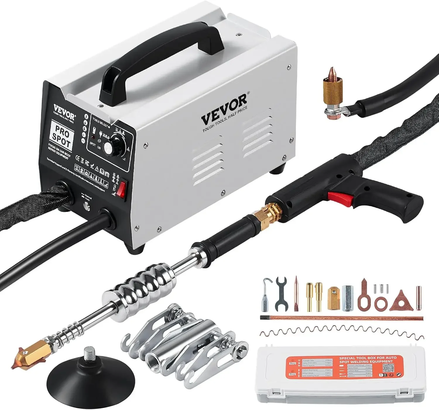 VEVOR Stud Welder Dent Repair Kit, 1.8KW Spot Welder Dent Puller with Auto/Manual Welding & 7 Versatile Modes, 110V Auto Body Sp