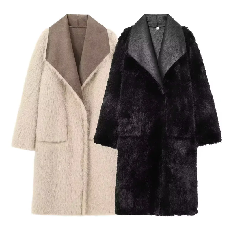 Women's Long Coat 2026 New Fashion Autumn Winter Loose Reversible Jacket for Women Thicken Chic Lady Faux Fur Effect Jacket