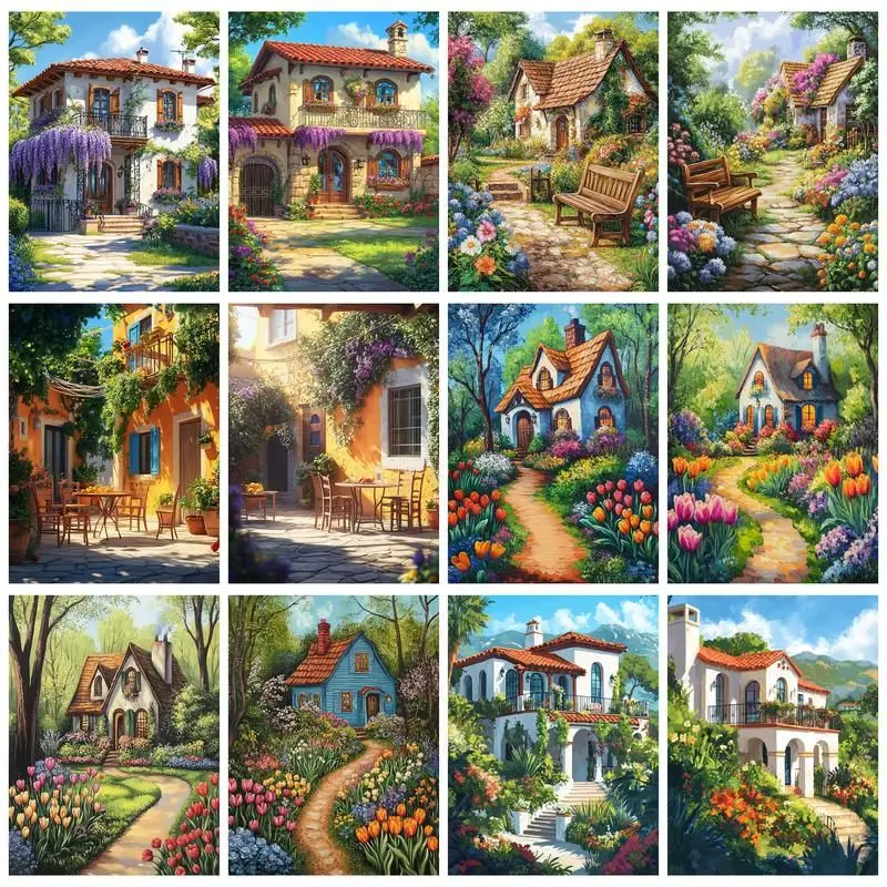 

CHENISTORY 5D DIY Diamond Painting Forest House Scenery Full Square Round Diamond Embroidery Cross Stitch Kit Home Decor