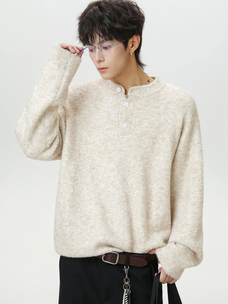 سترة بولو متماسكة فاخرة بياقة هنري للرجال بلوفرات للخريف والشتاء سترة متماسكة دافئة وسترات كسول