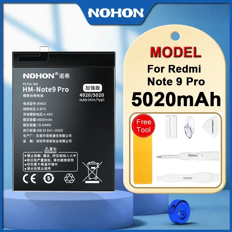 NOHON 5020mAh BN53 High Quality Battery For Xiaomi Redmi note 10 Pro global / note 9 Pro global replacement Batteries Free tools