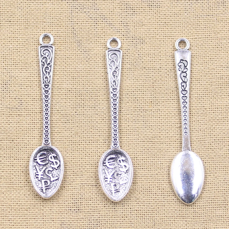 8pcs Charms Dollar Spoon Money 57x12mm Antique Bronze Silver Color Plated Pendants Making DIY Handmade Tibetan Finding Jewelry