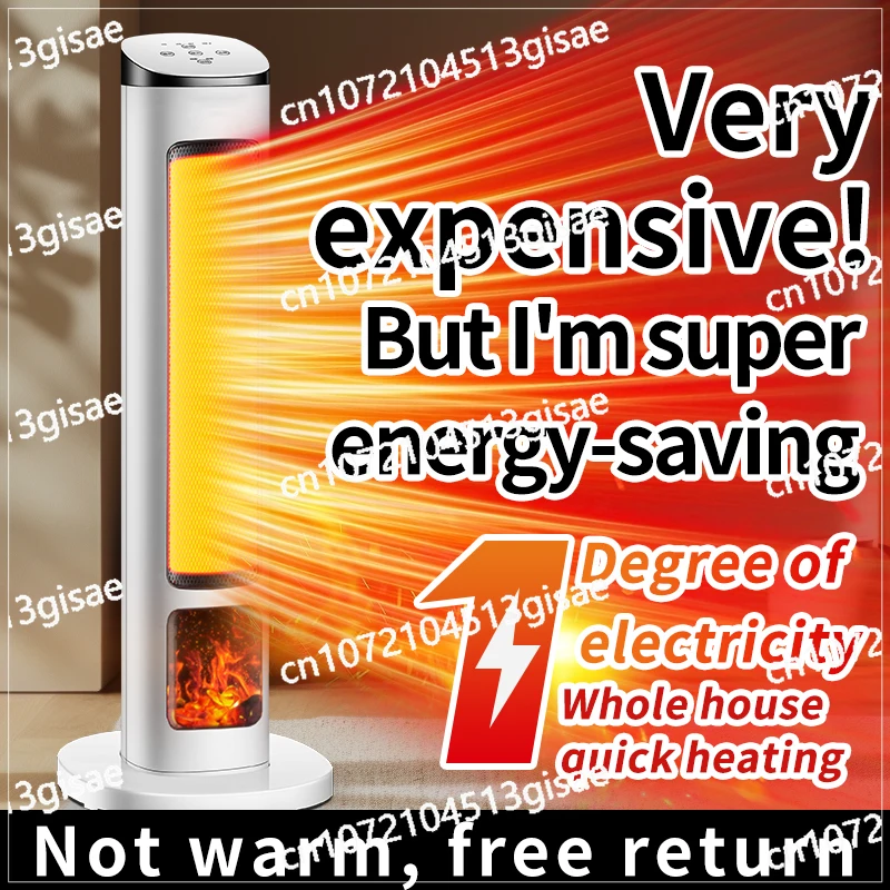 Portable 2000W PTC Ceramic Tower Fan Heater 7.5 Hour Timer Remote Control 3D Flame Effect Home Freestanding