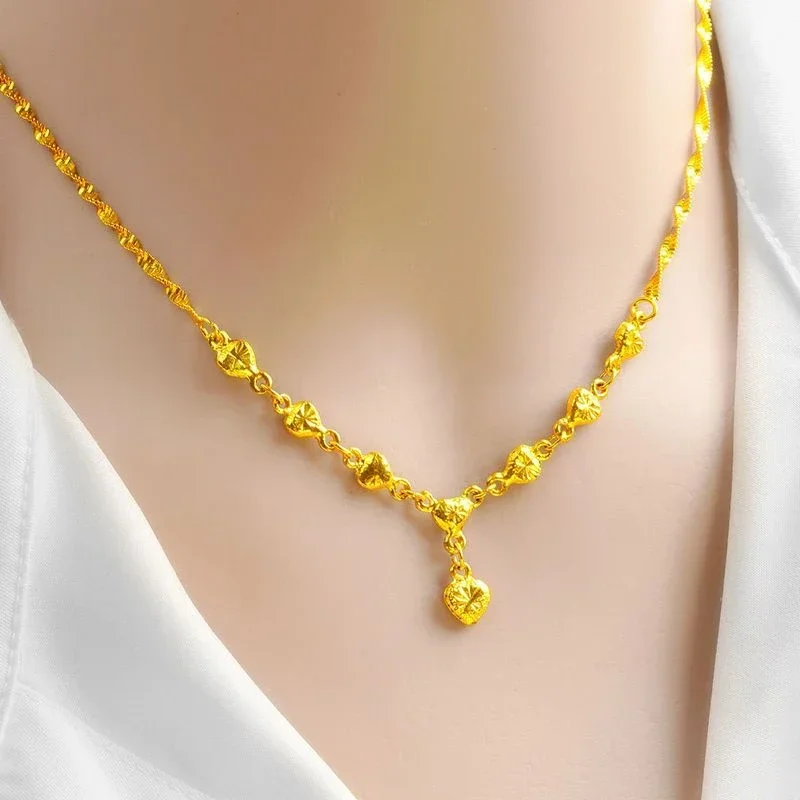 Classic 18 KT Women\'s Gold Color Flower Instagram Necklace Chain for Women\'s Wedding Birthday Necklace Jewelry Accessories Gifts
