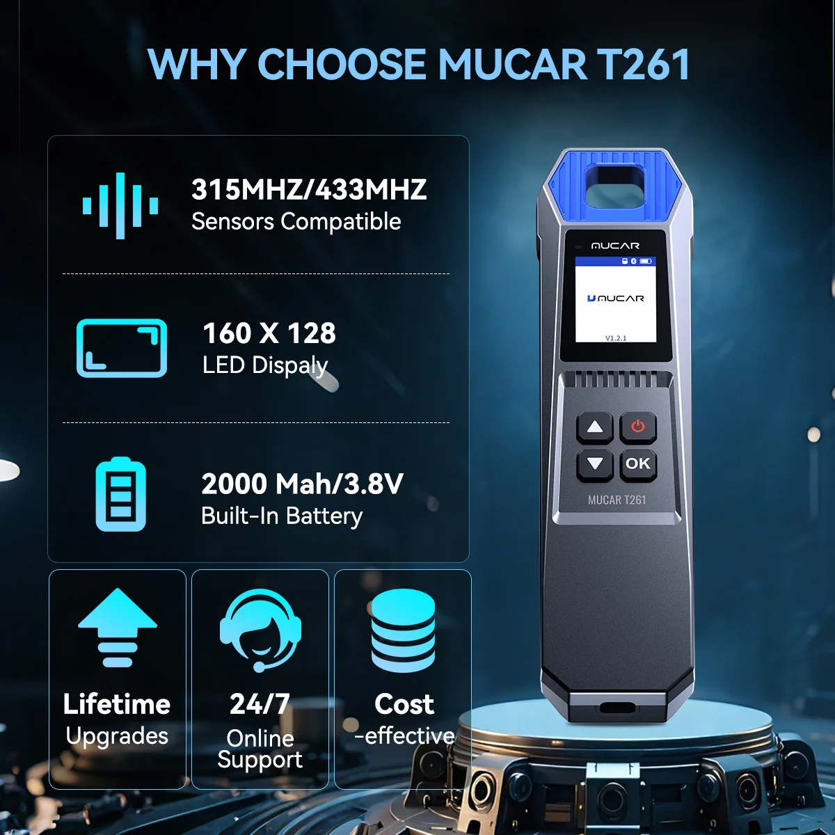 MUCAR T261 Kfz-TPMS-Sensor-Aktivator 315MHz+433MHz Reifendrucküberwachungssystem Programmier- und Lernwerkzeug Kompatibel mit MUCAR 892BT 689BT OBD-Scanner