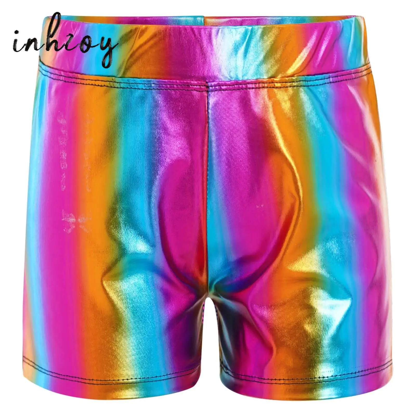 Pantaloncini boxer da bambina per bambini Pantaloni caldi in vita elastica lucida metallizzata per competizioni di spettacoli di danza discoteca jazz di balletto di scena