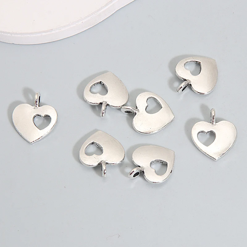 40pcs  Hollow Lovely Heart Charms Love Romantic Metal Silver Color Pendants Making DIY Handmade Jewelry Findings