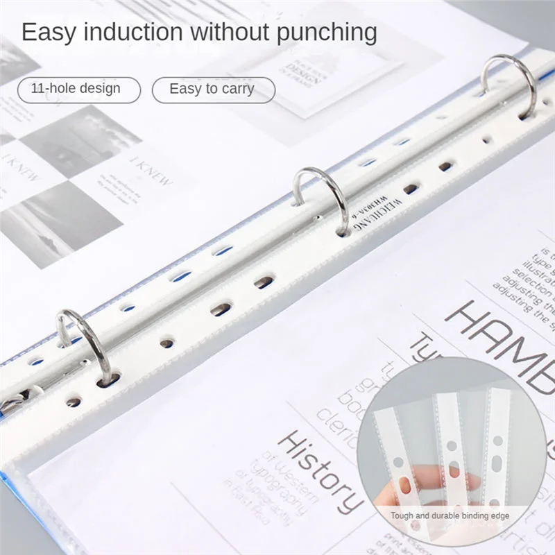 

100Pages Sheet Protector Clear 11-Hole Sheet Protector Binder Pocket Paper File Letter Sheet Binder Sleeves 8 Silk