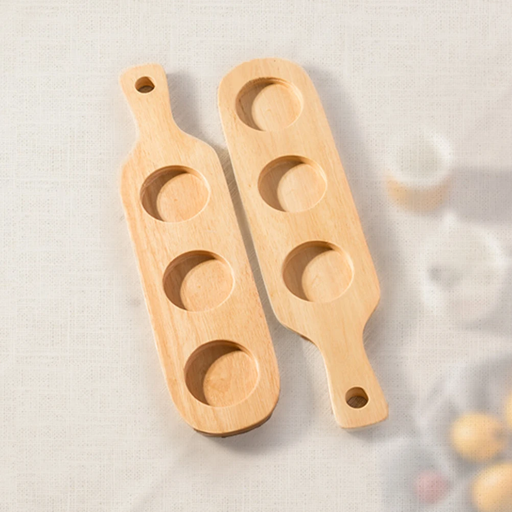 

3PCS Wooden Cup Holder Handle 3 Slot Sturdy Water Resistant Heat Insulating Serving Tray Bar KTV Home Use Premium Wood
