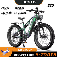 DUOTTS E26 E-Bike 750W Motor 48V20AH Lithium Battery 80 NM Hydraulic Brake 26 Inch Fat Tire Mountain & City Electric Adults Bike