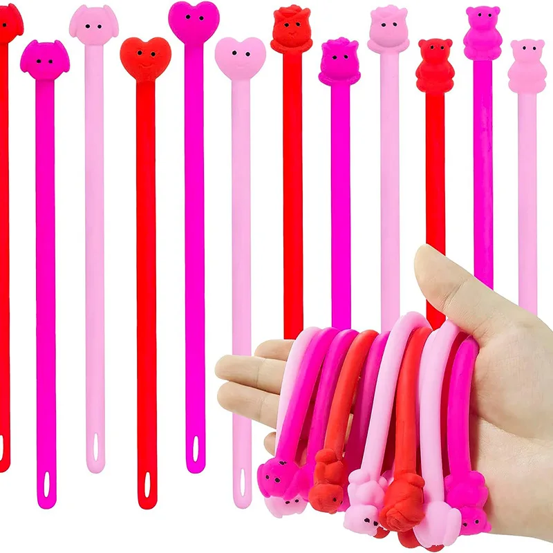 12Pcs Funny Valentine's Day Gifts Pink TPR Rope Anti Stress Bracelet Wedding Party Guests Favors Souvenir Gift Bag Pinata Filler