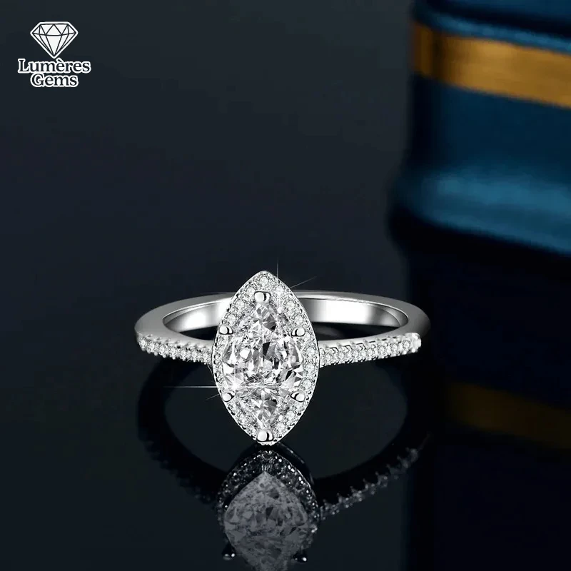 

18K Gold Inlaid Moissanite Fashionable, Simple, High-End Personalized Marquis Shaped Women'S One Carat PT950 Platinum Ring