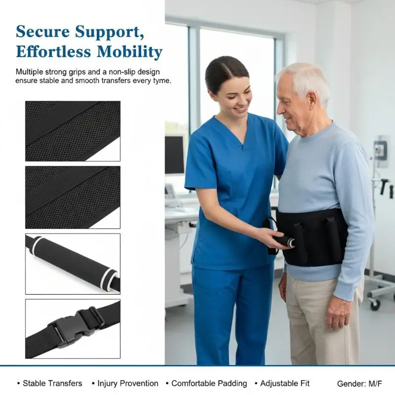 

For Elderly Lift Belt With Quick Release Gait Belt Transfer Belt For Senior With 7 Handles Anti-Slip Transfer Belt