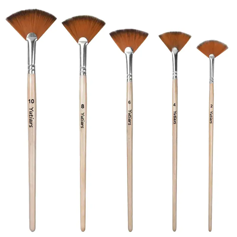 

5 pcs Soft Nylon Fan Paint Brush Set | Ergonomic Gourd Wooden Handle, for Acrylic, Watercolor, Oil & Gouache Painting