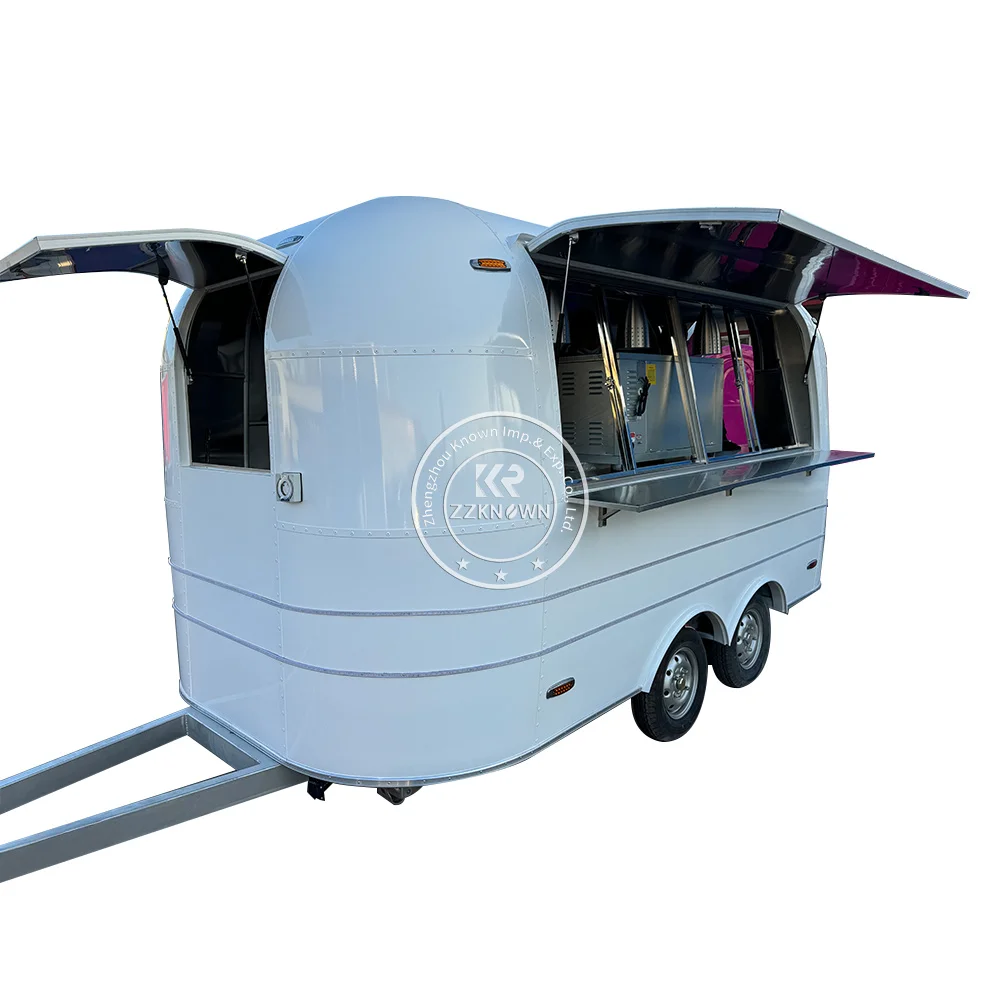 สแตนเลส Airstream อาหาร Trailer อุปกรณ์ครบครัน Street Ice Cream Cart ขนมขบเคี้ยว Coffee Kiosk Catering Trailer รถบรรทุกอาหาร