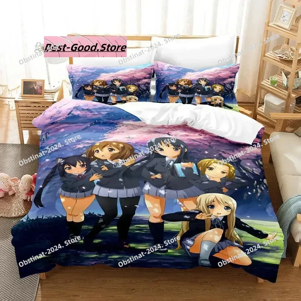 ¡K-ON! Juego de cama individual, doble, tamaño Queen y King, juego de funda nórdica para dormitorio de niños y adultos, juego de sábanas con estampado de Anime Kawaii