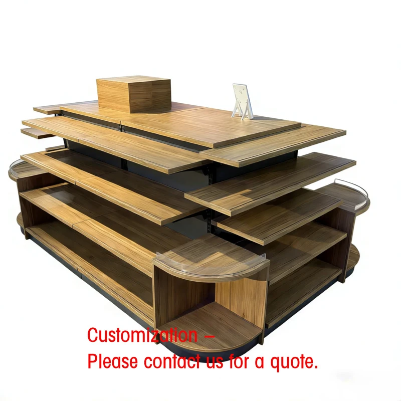 custom.YUMEI Steel Wood Adjustable Durable Freestanding Solid Shelves Display Stand Supermarkets/Cosmetics Stores Customizable