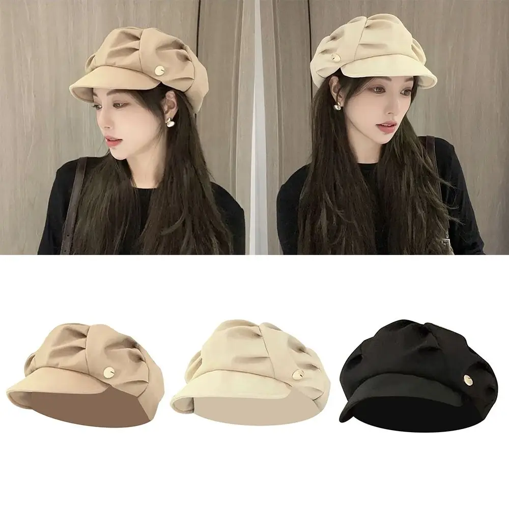 

Fashion Layered Octagonal Hat Breathable Windproof Newsboy Hats Solid Color Pleated Berets Women Men