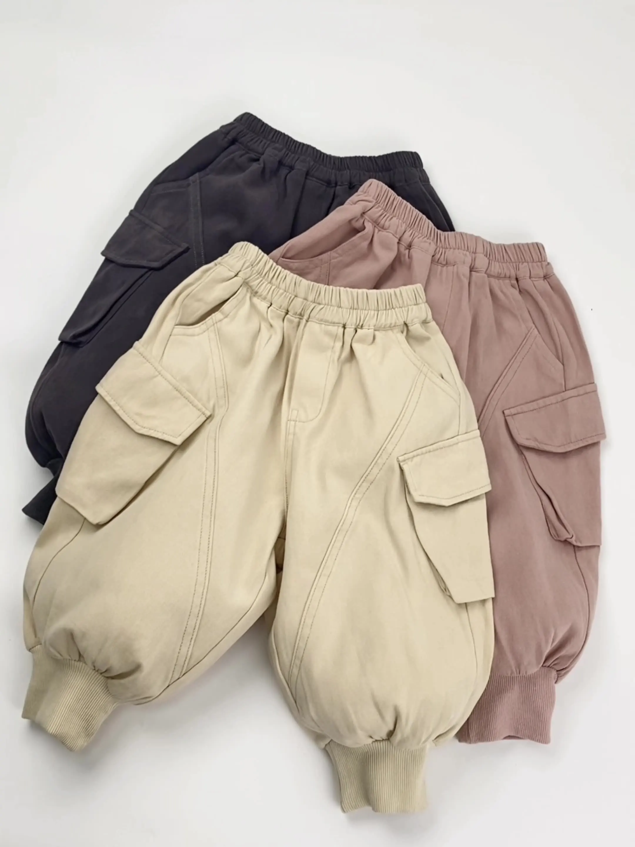 1-7 Y Kids Casual Pants  2026 Spring New Arrivals Korean Style Loose-Fit Cuffed Ankle Cargo Pants with Pockets for Boys and Girl