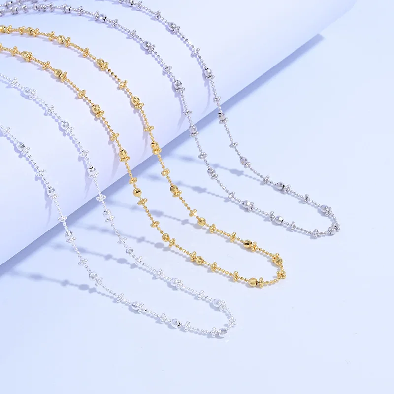 

Adjustable Sliding Knot Necklace S925 Sterling Silver Laser-Etched Floral Bead Chain Dainty Minimalist Everyday Jewelry