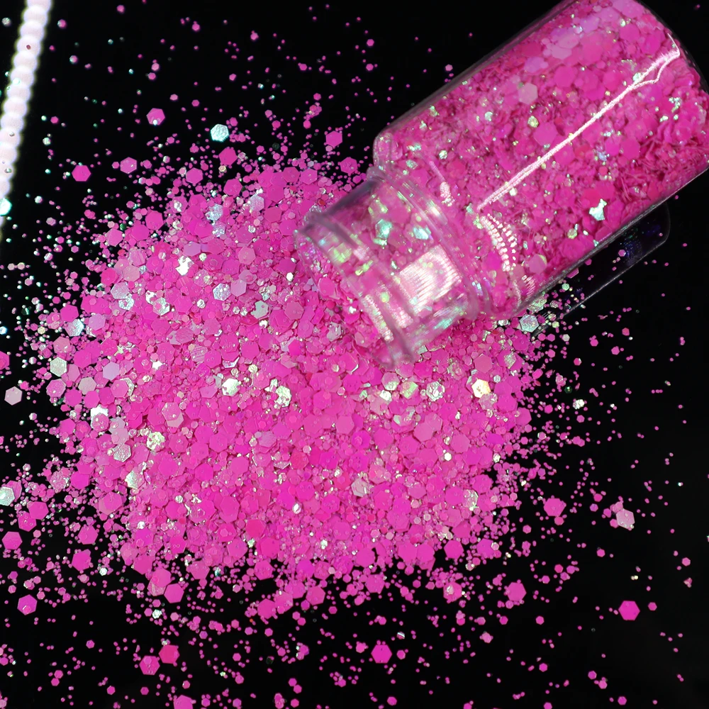 30ml/garrafa holográfica prego glitter misturado hexágono chunky irediscent laser unha arte brilho flocos fatias manicure acessórios