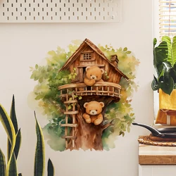 Cute Cartoon Bear Tree House Wall Stickers for Kids Room Bedroom Living Room Home Decoration Wall Decal