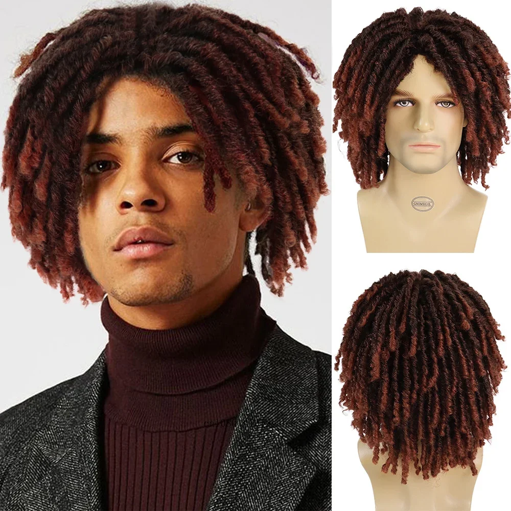 Ombre Auburn Wigs for Men Synthetic Hair Short Wigs with Bangs Braided Hairstyles Dreadlocks Wig Coos Hip-Hop Costume Party Wig