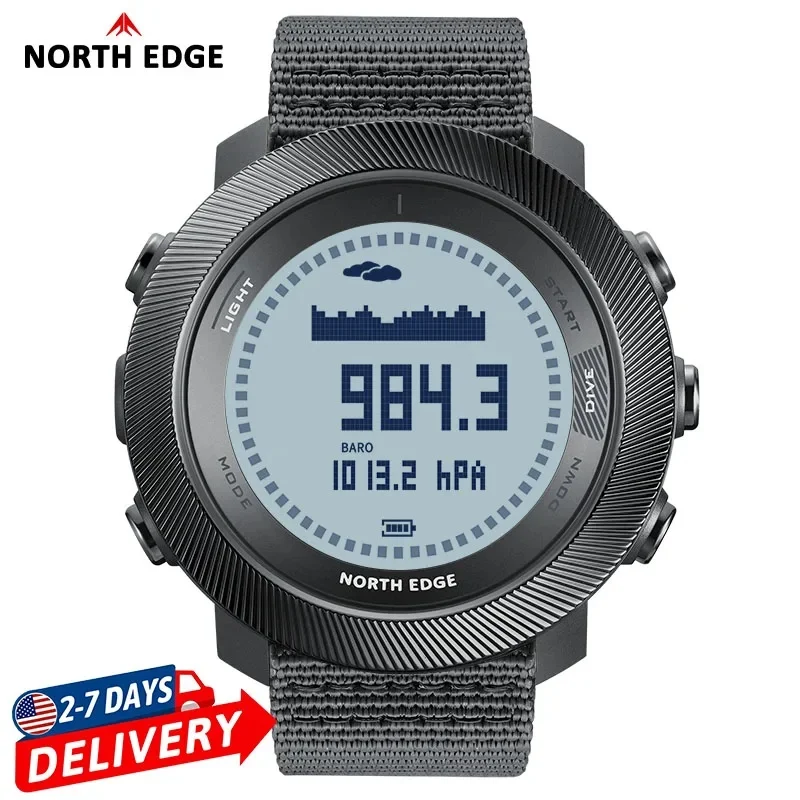 NORTH EDGE APACHE-D Men's Free Dive Digital Watch, 100M Waterproof, Altimeter Barometer Compass, Outdoor Sports Wristwatch for S