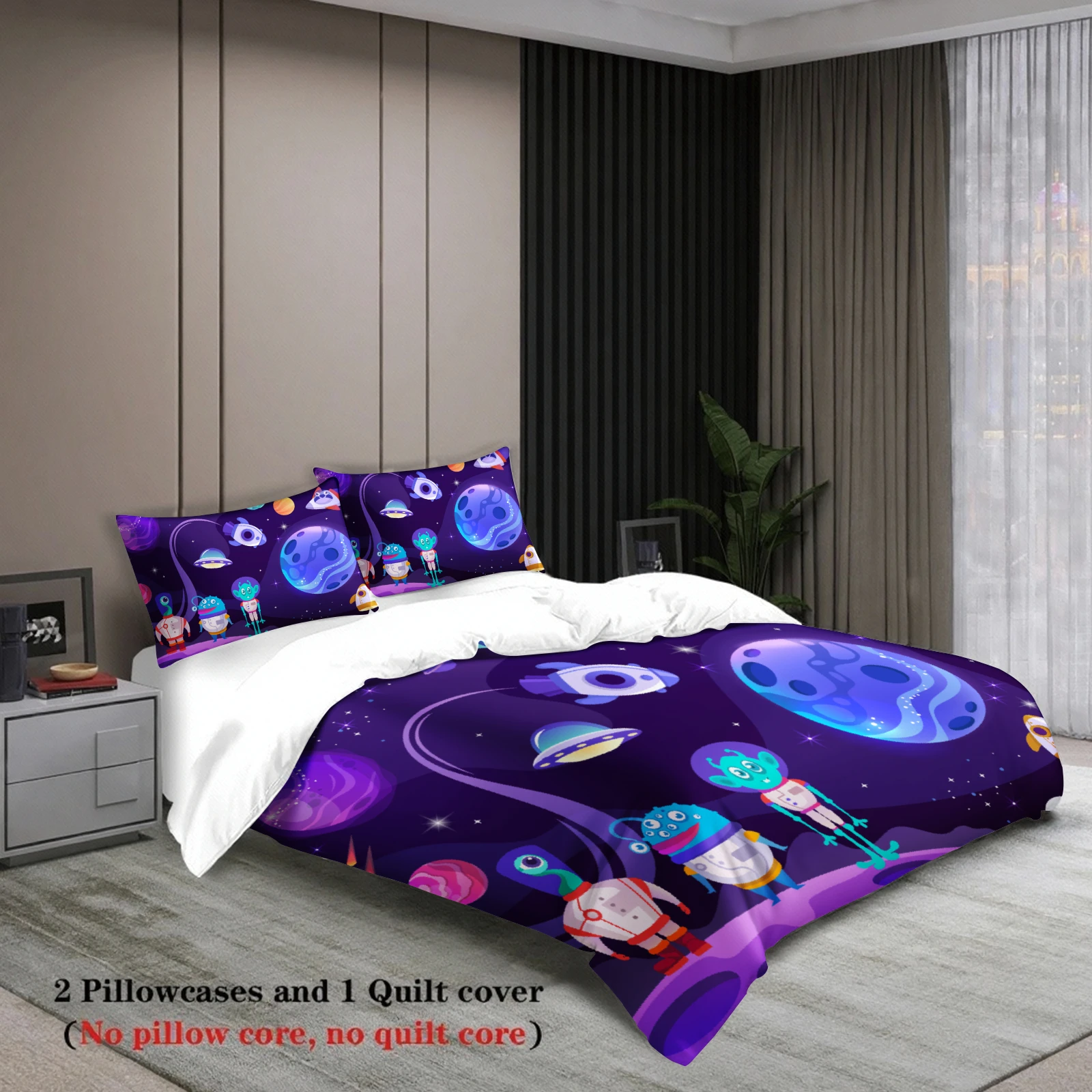 3pcs Space Galaxy Bedding Sets 3D Printed Cosmic Stars Planets Duvet Cover Sets With Pillowcases No Filling