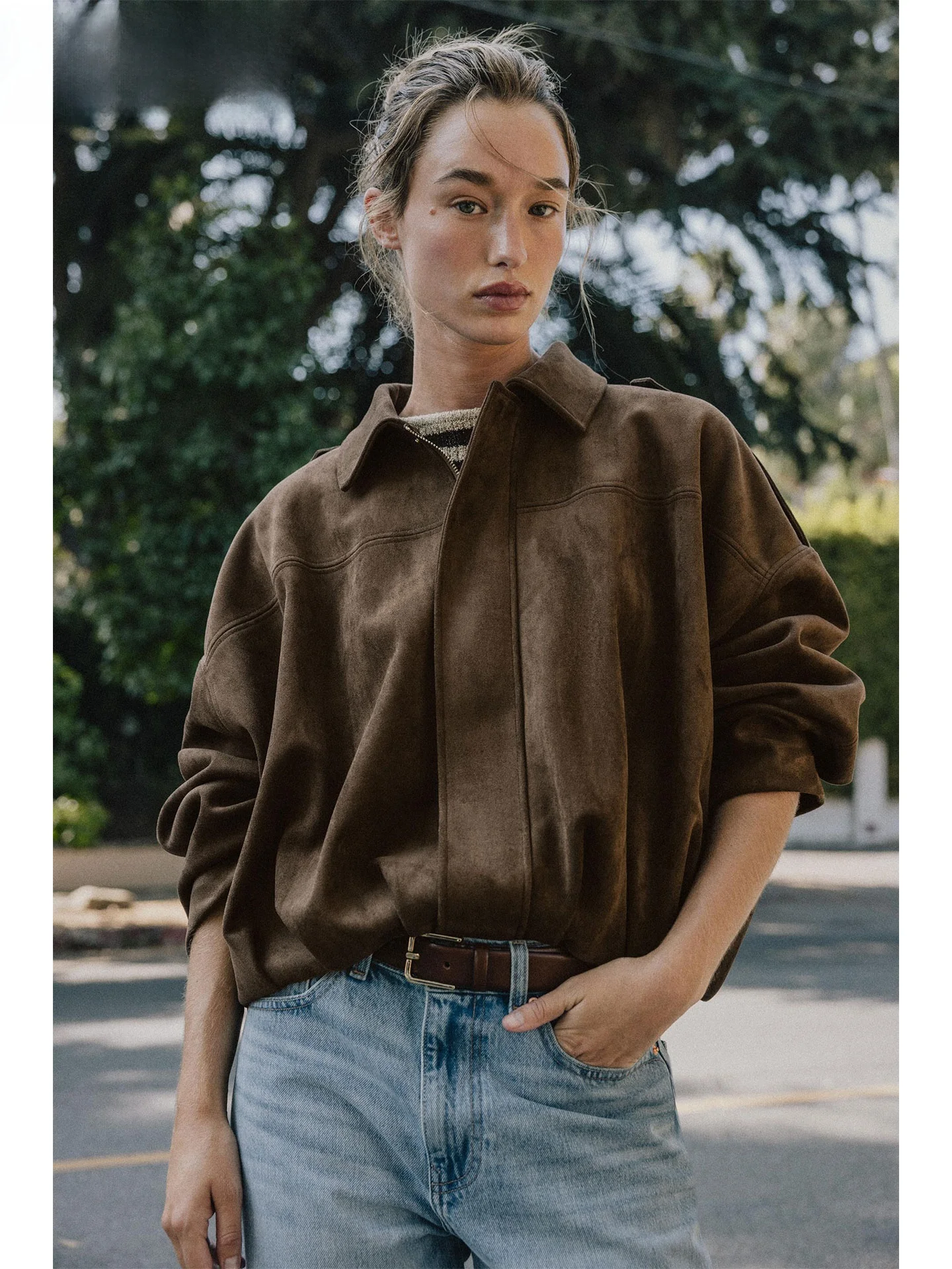 

ZAPRHA, осень 2023, женское замшевое длинное пальто-пилот Jaet, универсальная верхняя одежда с воротником, повседневное женское пальто